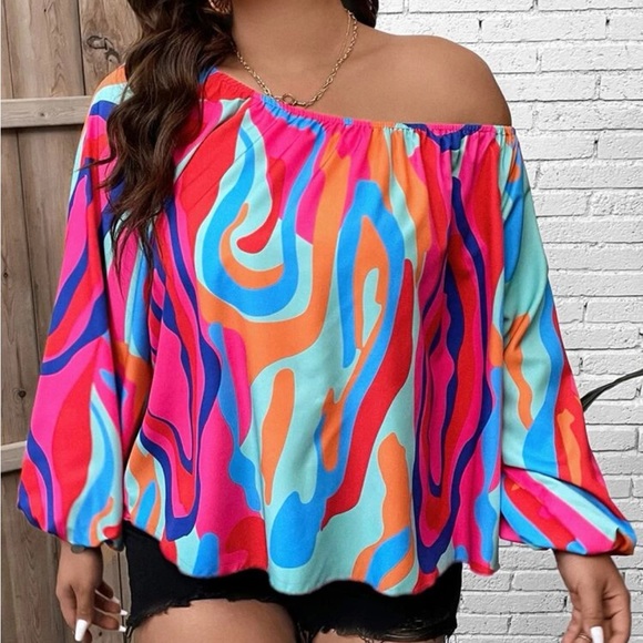 Boho geo print one shoulder blouse - Picture 5 of 9